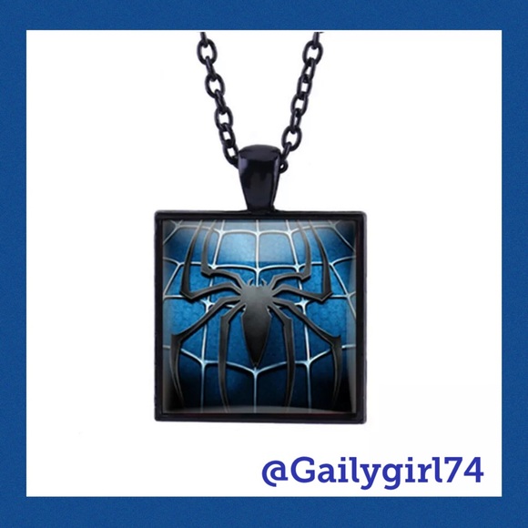 Spiderman Square Glass Cabochon Black Necklace - Picture 1 of 4